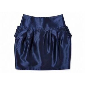 Sara Berman Navy Satin Mini Skirt Pleated High Waist Ruffle Detail Dressy SZ XS